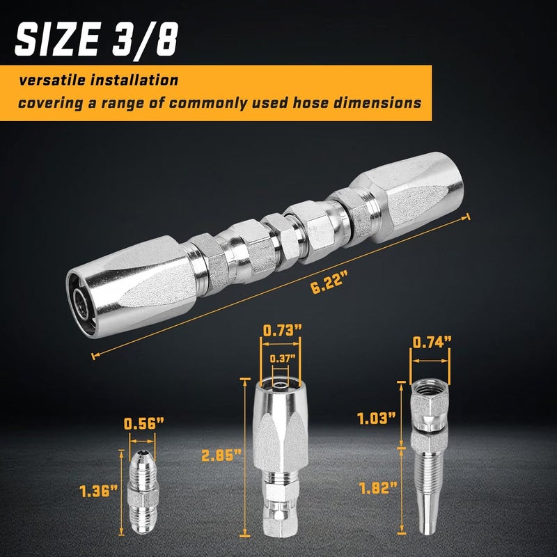 Legines 3Pcs Hydraulic Hose Field Repair Kit,1/4", 3/8", 1/2" Inner Diameter Reusable Repair Fittings - Image 3